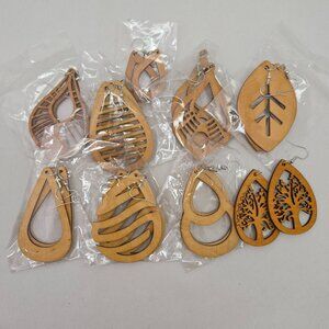 Wood Craved Teardrop Cutout Earrings #867